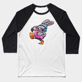 Rabbit In Scuba Outfit With Flamingo Swimming Ring Baseball T-Shirt